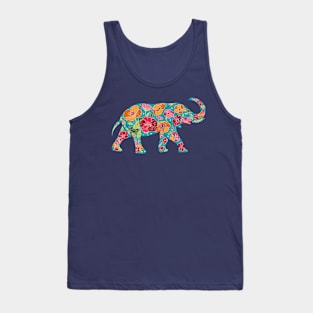 Floral Elephant Silhouette - Tropical on Yellow Tank Top